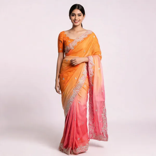 Orange_Pink_Ombre_Mix_Chiffon_Embroidered_Saree_For_Women