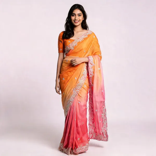 Orange_Pink_Ombre_Mix_Chiffon_Embroidered_Saree_For_Women