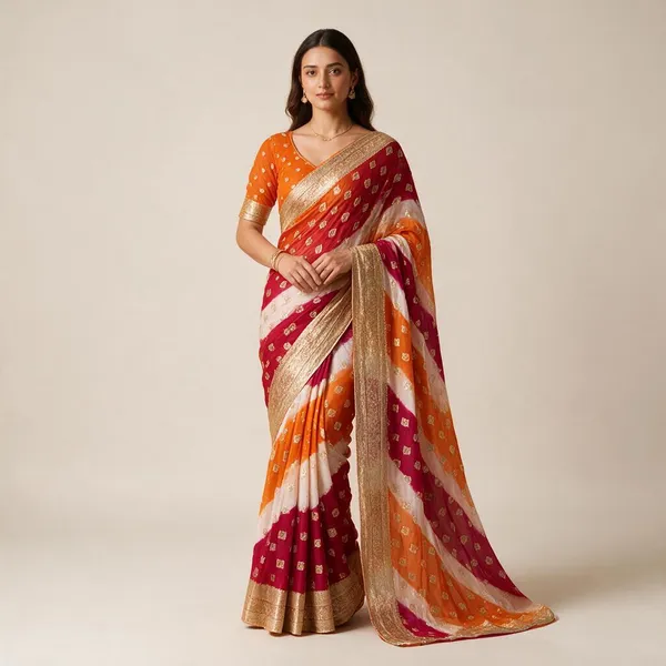 Orange_Mix_Chiffon_Embellished_Saree_With_Blouse_For_Women