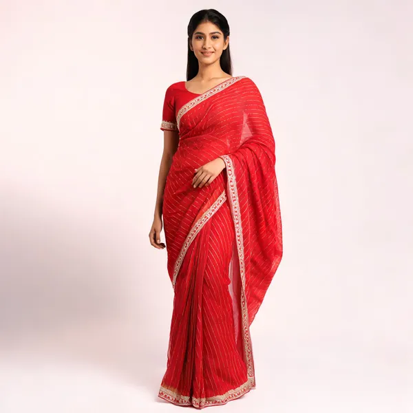 Red_Mix_Chiffon_Embroidered_Saree_With_Blouse_For_Women