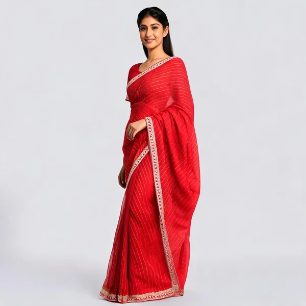 Red_Mix_Chiffon_Embroidered_Saree_With_Blouse_For_Women