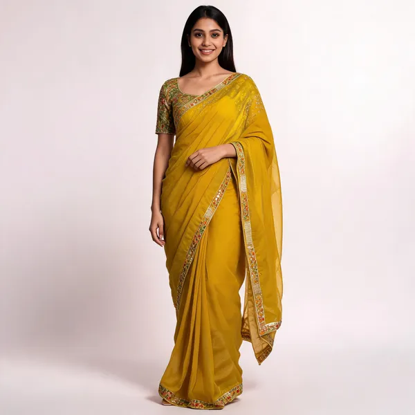 Yellow_Mix_Chiffon_Embellished_Saree_With_Blouse_For_Women