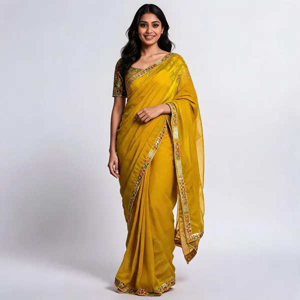 Yellow_Mix_Chiffon_Embellished_Saree_With_Blouse_For_Women
