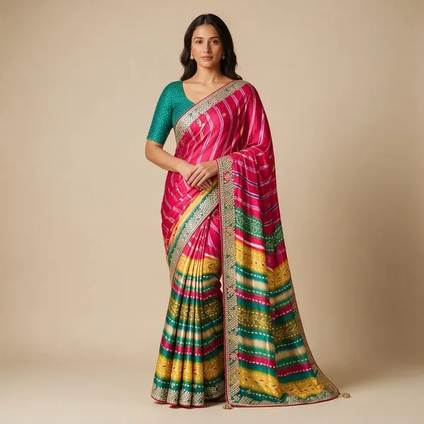 Multicolor_Mix_Chiffon_Bandhani_Print_Saree_With_Blouse_For_Women