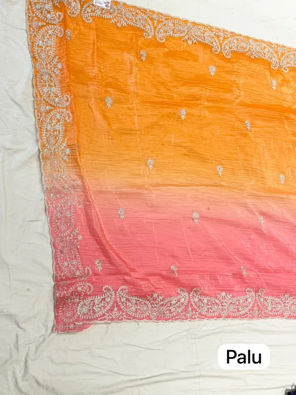 Orange_Pink_Ombre_Mix_Chiffon_Embroidered_Saree_For_Women
