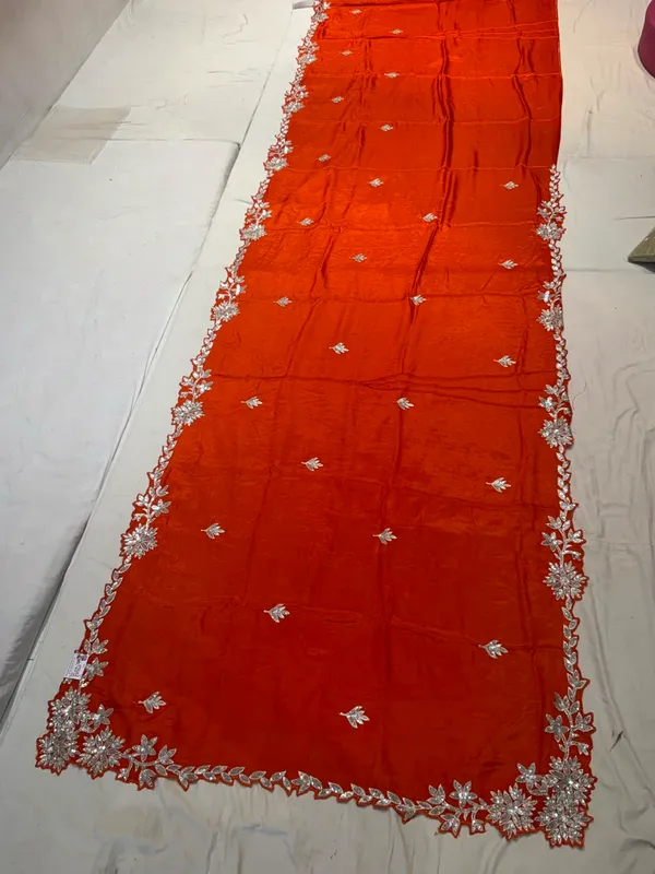 Orange_Silver_Mix_Chiffon_Embroidered_Saree_With_Blouse_For_Women