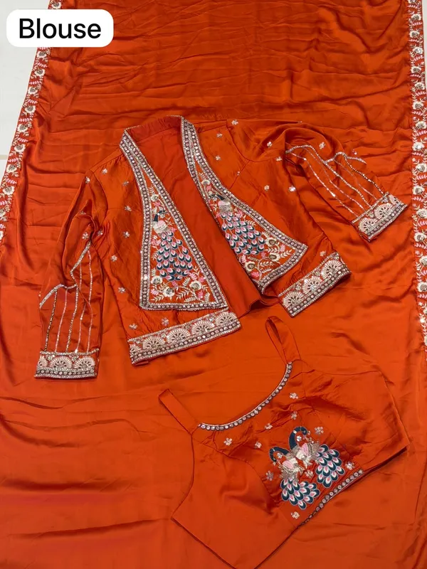 Orange_Mix_Chiffon_Embroidered_Saree_With_Blouse_For_Women