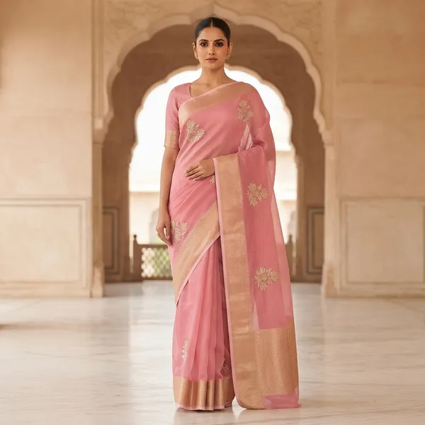 Pink_Mix_Chiffon_Floral_Woven_Saree_With_Blouse_For_Women