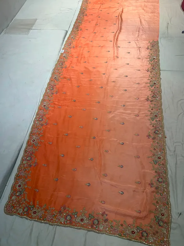 Peach_Mix_Chiffon_Embroidered_Saree_With_Blouse_For_Women
