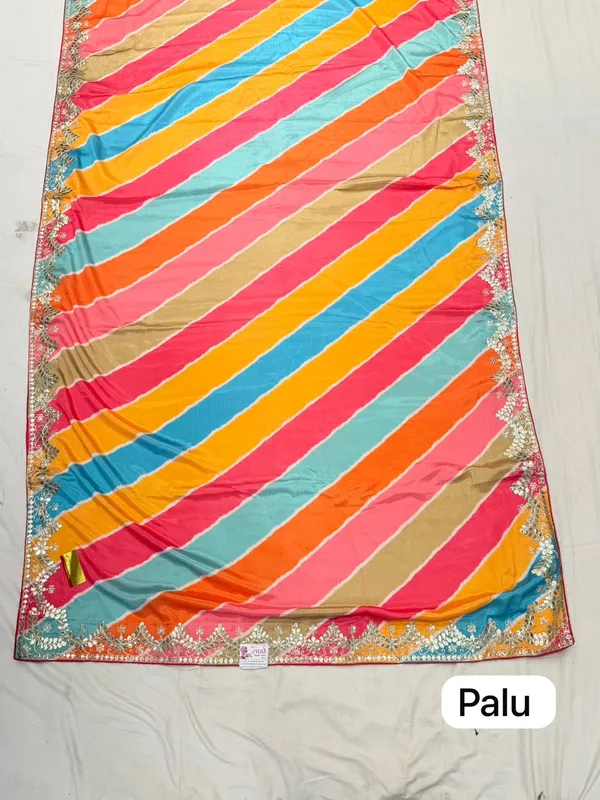 Multicolor_Mix_Chiffon_Striped_Saree_With_Blouse_For_Women