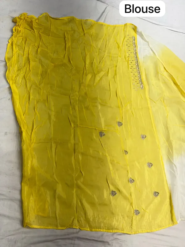 Yellow_White_Mix_Chiffon_Embellished_Saree_With_Blouse_For_Women