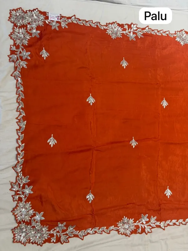 Orange_Silver_Mix_Chiffon_Embroidered_Saree_With_Blouse_For_Women