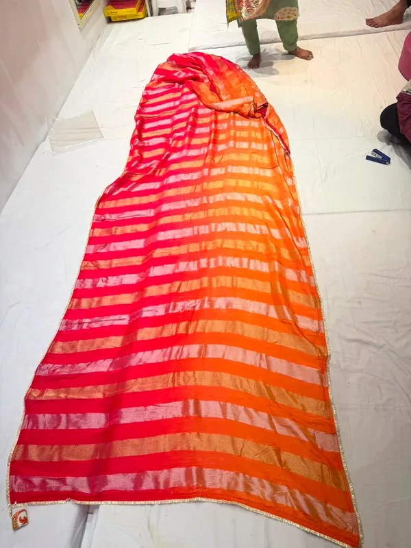 Red_Orange_Mix_Chiffon_Striped_Saree_With_Blouse_For_Women