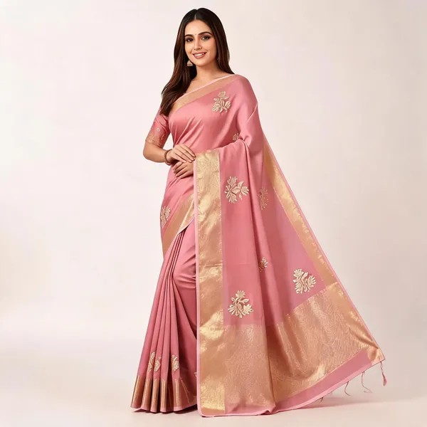 Pink_Mix_Chiffon_Floral_Woven_Saree_With_Blouse_For_Women