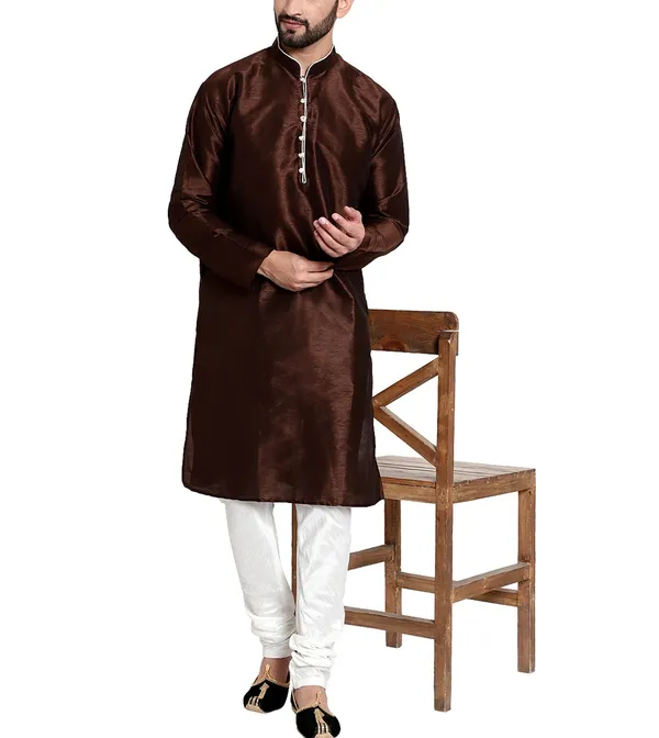Brown_Fabric_Straight_Fit_Kurta_For_Men