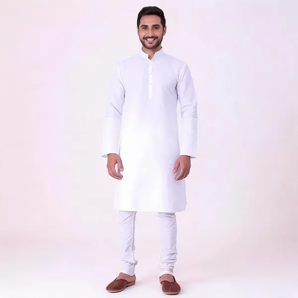 White_Art_Silk_Straight_Fit_Kurta_Pajama_Set_For_Men