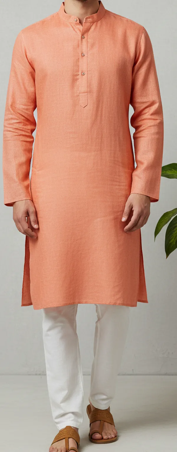 Peach_Straight_Kurta_for_Men