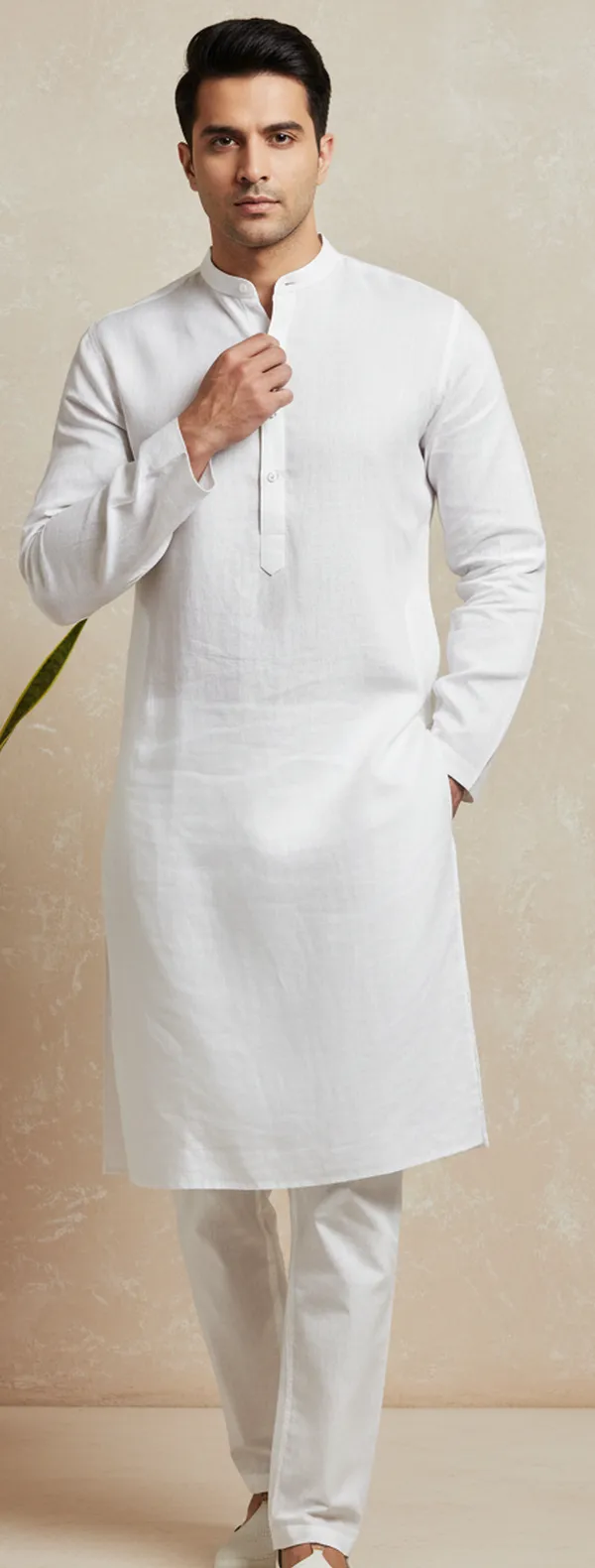 White_Textured_Straight_Kurta_Set_for_Men