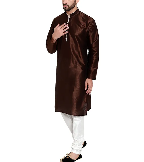 Brown_Fabric_Straight_Fit_Kurta_For_Men
