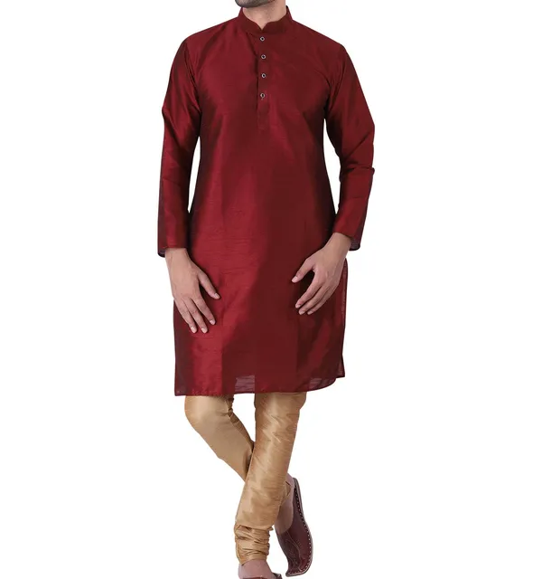 Pink_And_Maroon_Solid_Straight_Kurta_for_Men