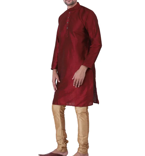 Pink_And_Maroon_Solid_Straight_Kurta_for_Men