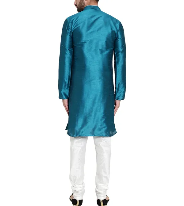 Blue_Shiny_Fabric_Regular_Fit_Kurta_for_Men