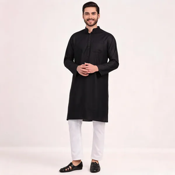Black_Cotton_Straight_Mandarin_Collar_Kurta_For_Men