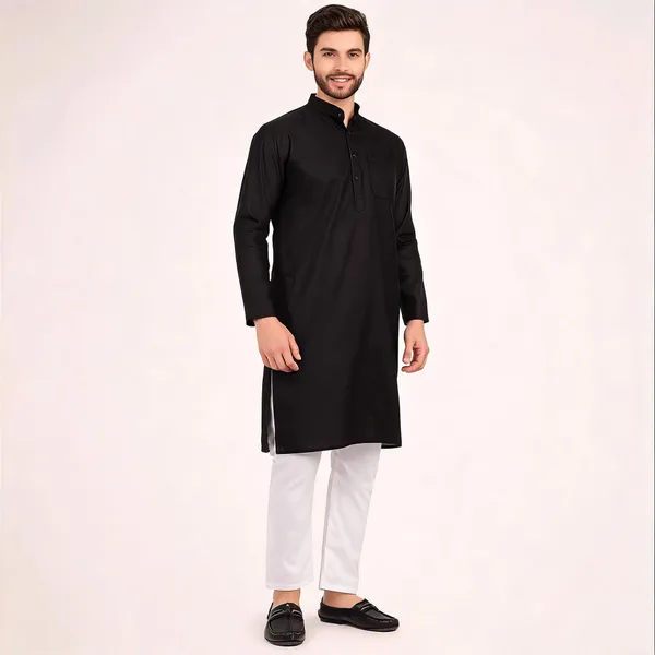 Black_Cotton_Straight_Mandarin_Collar_Kurta_For_Men