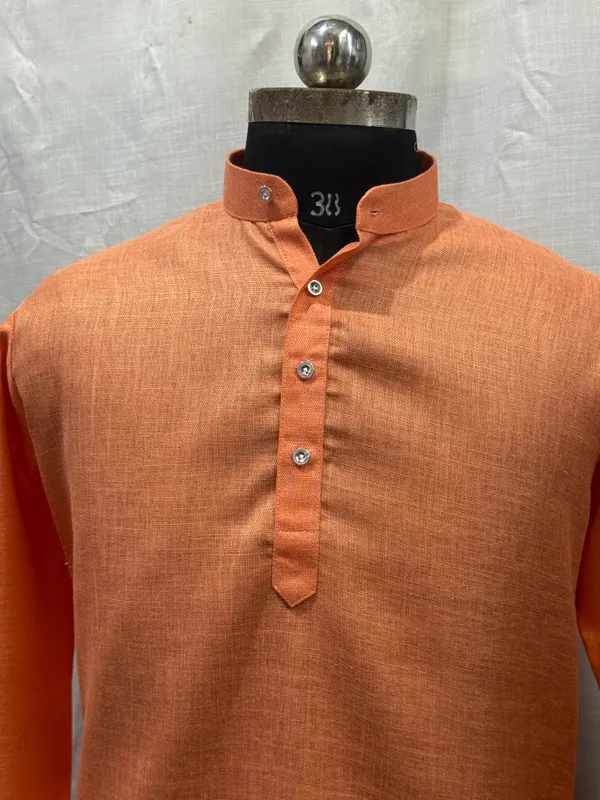 Orange_Textured_Mandarin_Collar_Kurta_for_Men