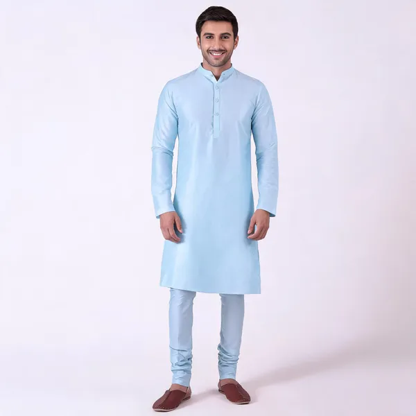 Light_Blue_Art_Silk_Straight_Kurta_Pajama_Set_For_Men