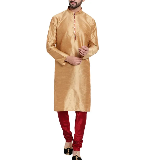 Gold_Silk_Straight_Fit_Kurta_Set_for_Men