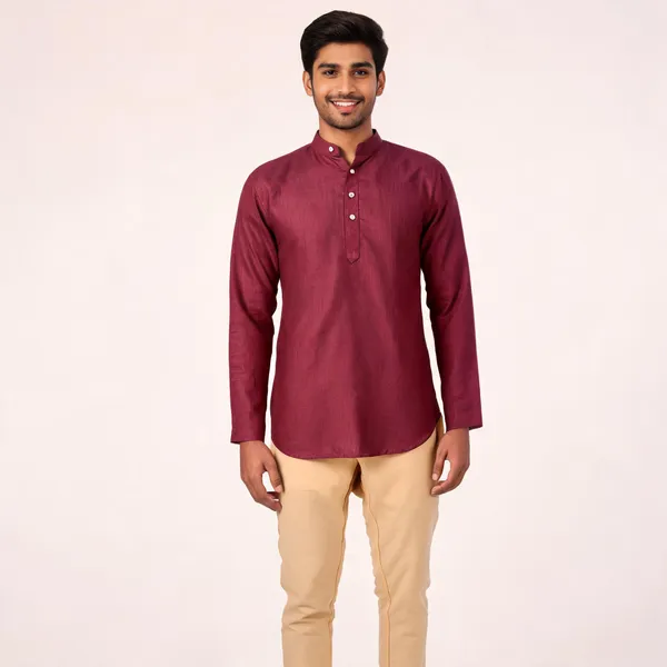 Maroon_Linen_Cotton_Regular_Fit_Kurta_For_Men