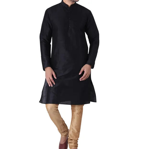Black_Mandarin_Collar_Straight_Kurta_For_Men