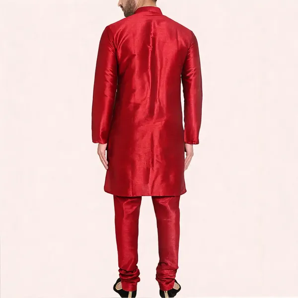 Red_Art_Silk_Straight_Kurta_Pajama_Set_For_Men