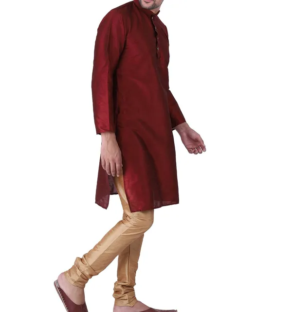 Pink_And_Maroon_Solid_Straight_Kurta_for_Men