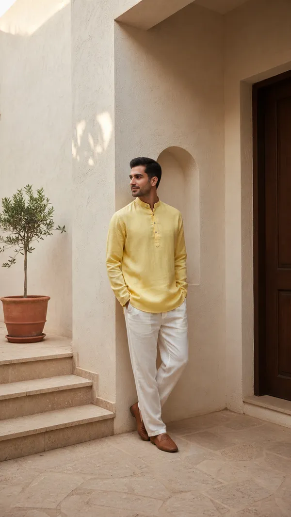 Yellow_Linen_Short_kurta_