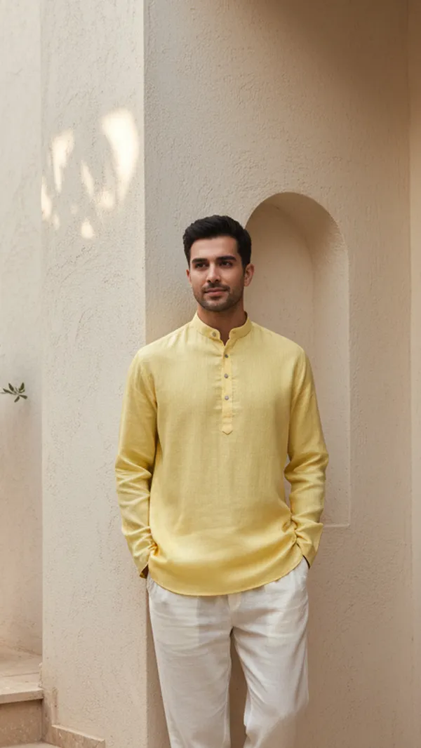 Yellow_Linen_Short_kurta_