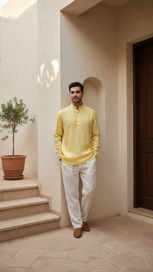 Yellow_Linen_Short_kurta_