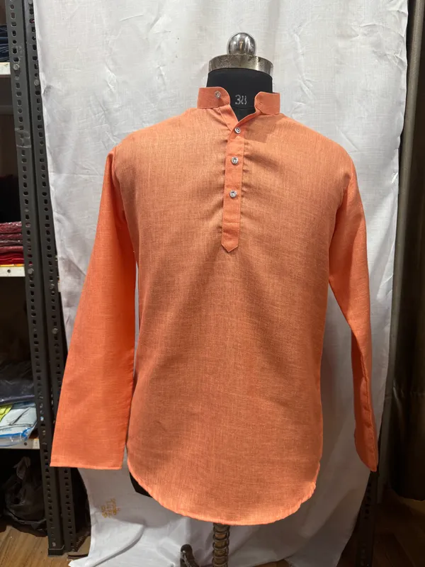 Orange_Textured_Mandarin_Collar_Kurta_for_Men