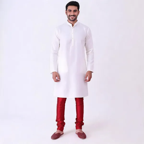 White_Art_Silk_Straight_Fit_Kurta_For_Men
