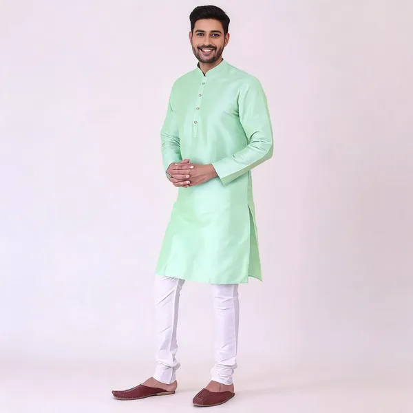 Mint_Green_Art_Silk_Straight_Kurta_For_Men