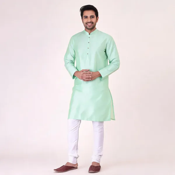 Mint_Green_Art_Silk_Straight_Kurta_For_Men