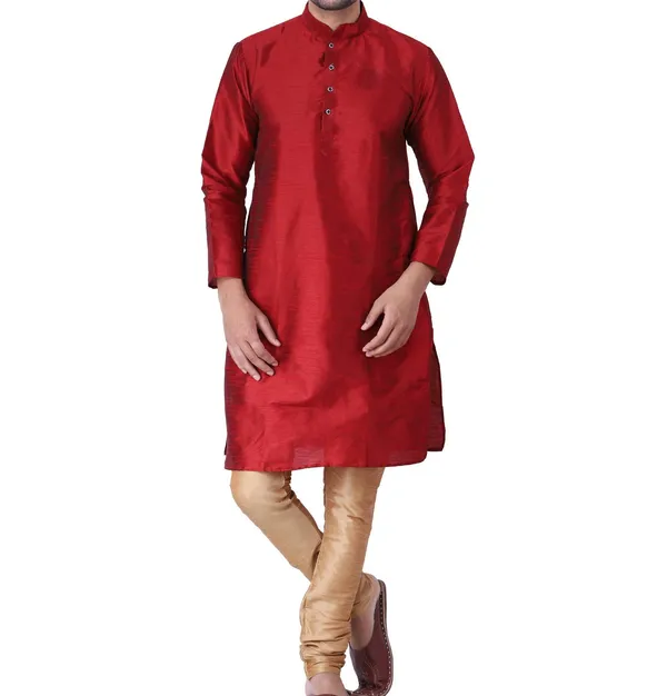 Red_Silk_Straight_Kurta_for_Men