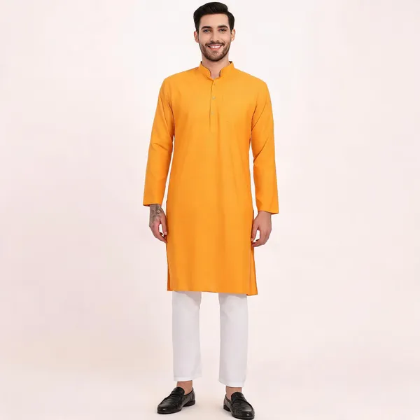 Orange_Cotton_Straight_Solid_Kurta_For_Men