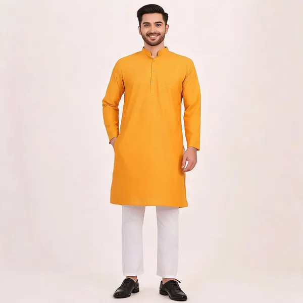 Orange_Cotton_Straight_Solid_Kurta_For_Men