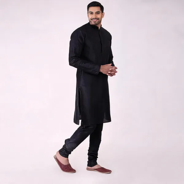 Black_Art_Silk_Straight_Kurta_Pajama_Set_For_Men