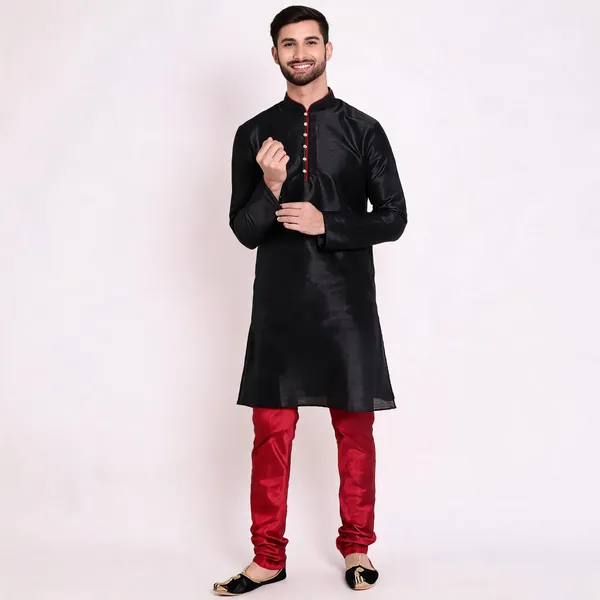 Black_Art_Silk_Straight_Kurta_Set_For_Men