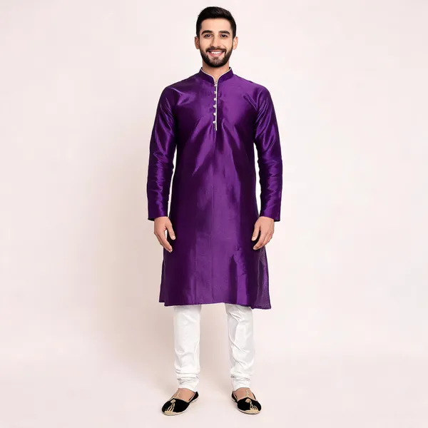 Purple_Art_Silk_Straight_Kurta_For_Men