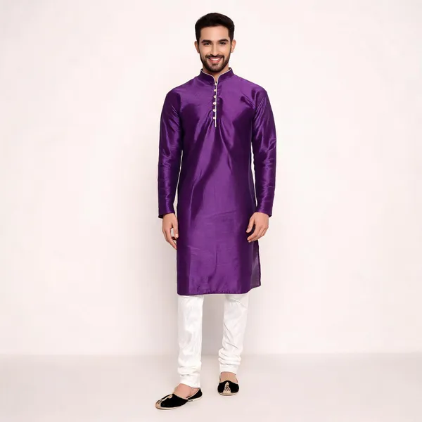 Purple_Art_Silk_Straight_Kurta_For_Men