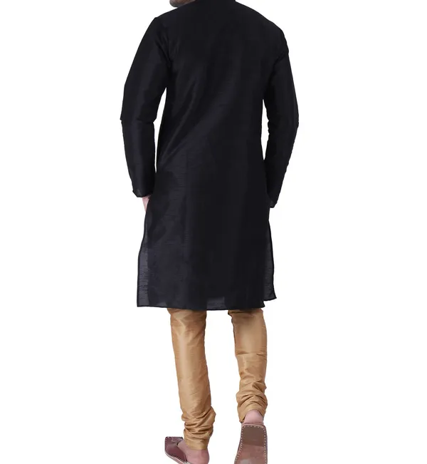 Black_Mandarin_Collar_Straight_Kurta_For_Men